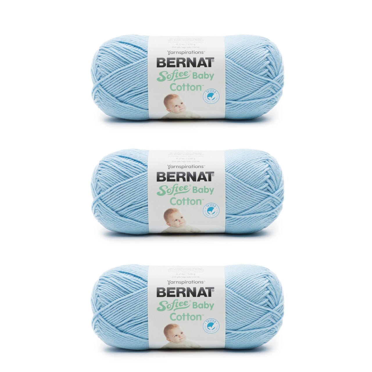 Bernat Softee Baby Cotton Dusk Sky Yarn - 3 Pack of 120g/4.25oz - Blend - 3 DK (Light) - 254 Yards - Knitting/Crochet